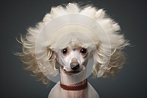 Poodle dog white hair. Generate Ai