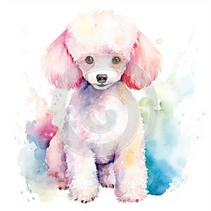Poodle. Realistic watercolor dog illustration. Funny doggy drawing template. Art for card, poster and other