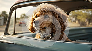 Poodle\'s Joyride: Canine Elegance and Adventure in the Driver\'s Seat
