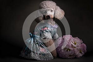 Poodle wearing a dress