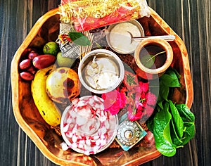 Pooja thali decoration with flowers