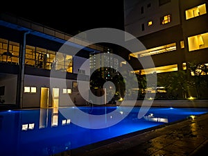 Pool appartments with pool in the night view. Nice