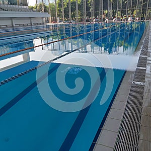 the pool area has been prepared for the swimming competition