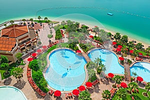 Pool area of the resort in Abu Dhabi, UAE