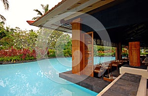 Pool and asian pavilion on tropical resort (Bali, Indonesia)