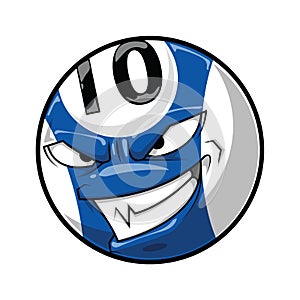 Pool ball with angry face, blue color number 10 cartoon photo