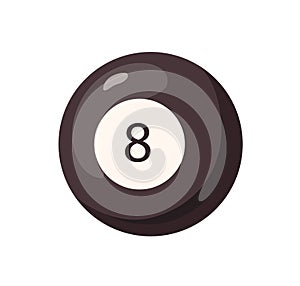 Pool ball with number 8. Eight blackball for English billiards, snooker games. Black hard poolball icon. Realistic flat