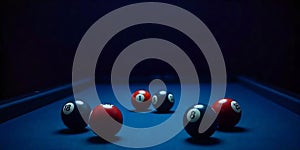 Pool Balls on a Dark Blue Table Ready for a Game