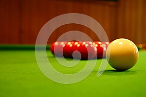 Pool balls on a green table