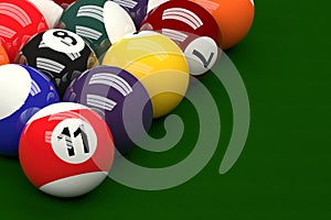 Pool Balls on Pool Table Background, 3D Rendering