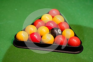 Pool balls set up in the triangle