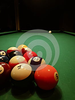 Pool balls on a pool table