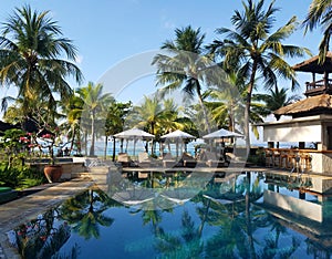 Pool bar amenities in a Bali resort, Indonesia