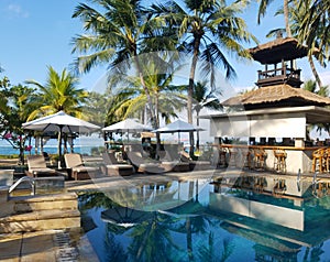 Pool bar amenities in a Bali resort, Indonesia