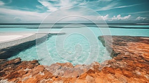 pool in the beach with horizon background