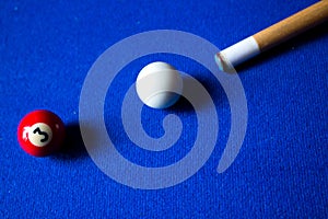 Pool billiard balls on blue table sport game set. Snooker, pool game