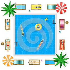 Pool with Blue Water Summer Vacation Concept. Vector