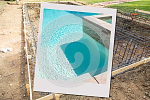 Pool Construction Site with Picture Photo Frame Containing Finished Project photo