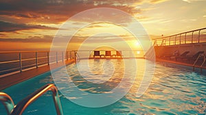 Pool on Cruise Ship at Sunset: Cruise and Relaxation