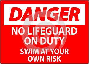 Pool Danger Sign No Lifeguard On Duty Swim At Your Own Risk