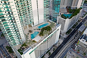 Pool deck at 900 Biscayne Bay Condos shot with aerial drone