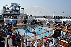 Pool deck aboard the Royal Caribbean Quantum of the Seas cruise ship sailed from Seattle, Washington