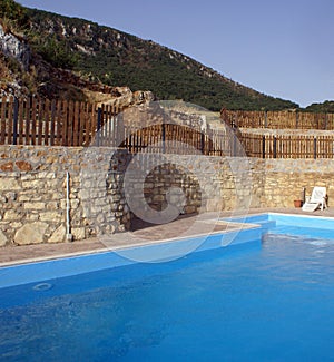 Pool deck in countryside