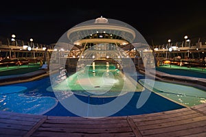 Pool deck in a cruise ship