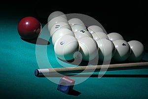 Pool equipment. Number 8 ball on a foreground. photo