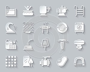 Pool Equipment simple paper cut icons vector set