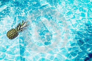 Pool float, ring floating in a refreshing blue swimming pool with palm tree leaf shadows in water