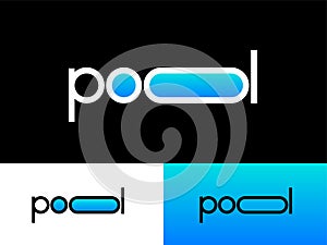 Pool icon. Letters o like two pools with turquoise water. Water sport emblem.