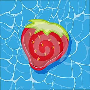 Pool infantable strawberry mattress place on water texture.
