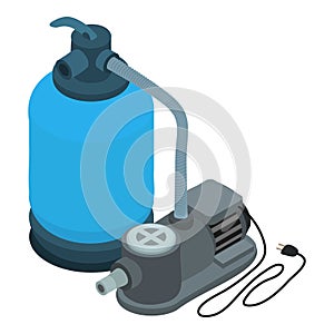 Pool motor pump icon, isometric style