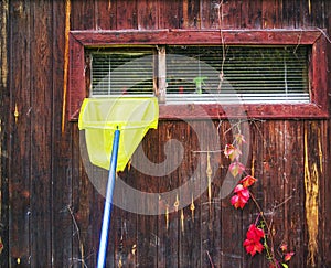 Pool net leaned against the wall