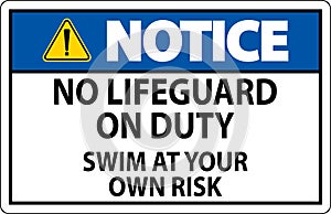 Pool Notice Sign No Lifeguard On Duty Swim At Your Own Risk