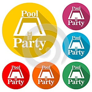 Pool party invitation icon, color set with long shadow