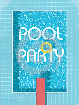 Pool party invitation poster, flyer or leaflet template. Retro style swimming pool with life preserver.