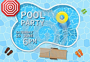 Pool party invitation with top view of pool