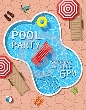 Pool party invitation with top view of pool