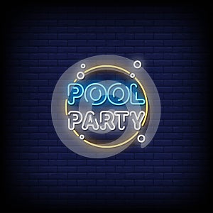 Pool Party Neon Signs Style Text Vector