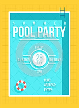 Pool party poster. Summer party invitation, flyer concept