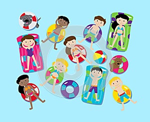 Pool Party Vector Set, Including Pool Background and Children