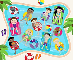 Pool Party Vector Set, Including Pool Background and Children photo