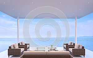 Pool pavilion with sea view 3d render.