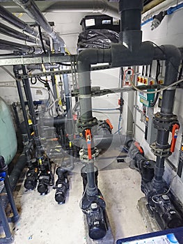 Pool plant room pipework.