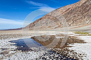 Pool Reflections on Badwater Basin Salt Flats, Death Valley National Park. California