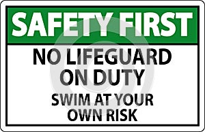 Pool Safety First Sign No Lifeguard On Duty Swim At Your Own Risk