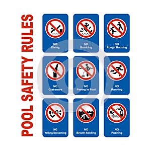 Pool Safety Rules set of Icon illustration on whtie background VOL 01