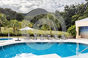 Pool shot with mountains in the background